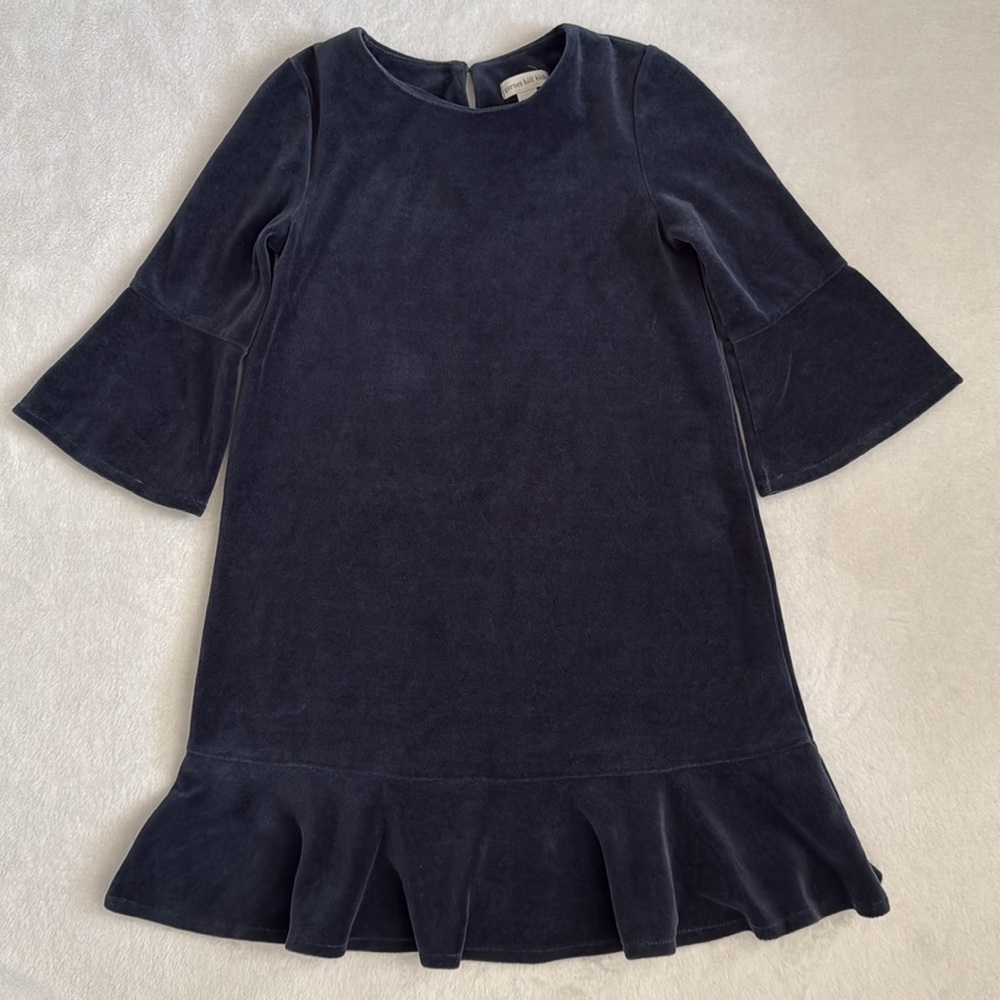 Garnet Hill Kids | Madeline Velour 3/4 Bell Sleeve Flounce Dress Blue (8) - Picture 12 of 12